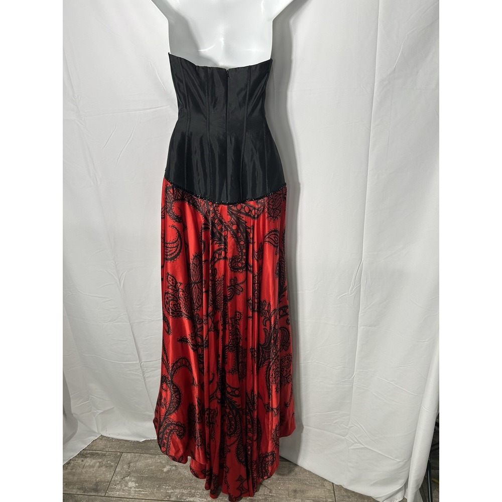 Vintage Red Black Gothic Corset Top Dress‎ Y2K Silk Witchy Vamp Prom Hoco Size 4 - Picture 3 of 16